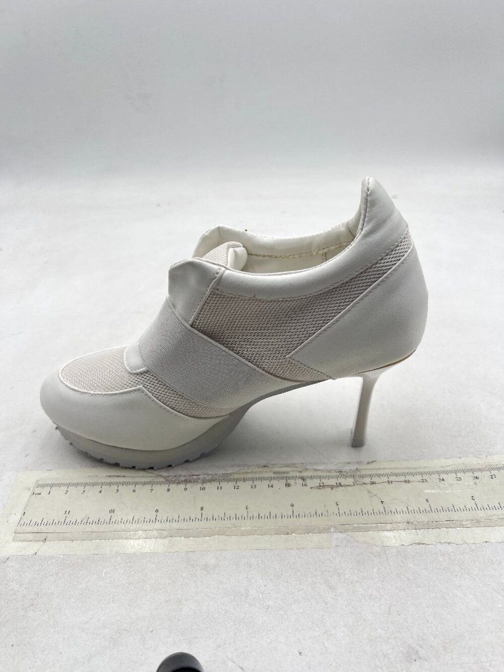 YDN White Mesh Pumps Round Toe Sneaker Heel Sporty Breathable Round Toe Shoes